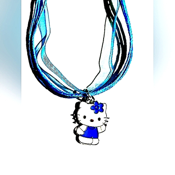 SOLD .......SOLD...,,......All In Blue Charm On A Blue Layered Ribbon Necklace - Picture 6 of 6